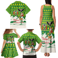 Bolivia Christmas Family Matching Tank Maxi Dress and Hawaiian Shirt with Santa Claus Andean Deer Condor and Traditional Pattern Design - Wonder Print Shop