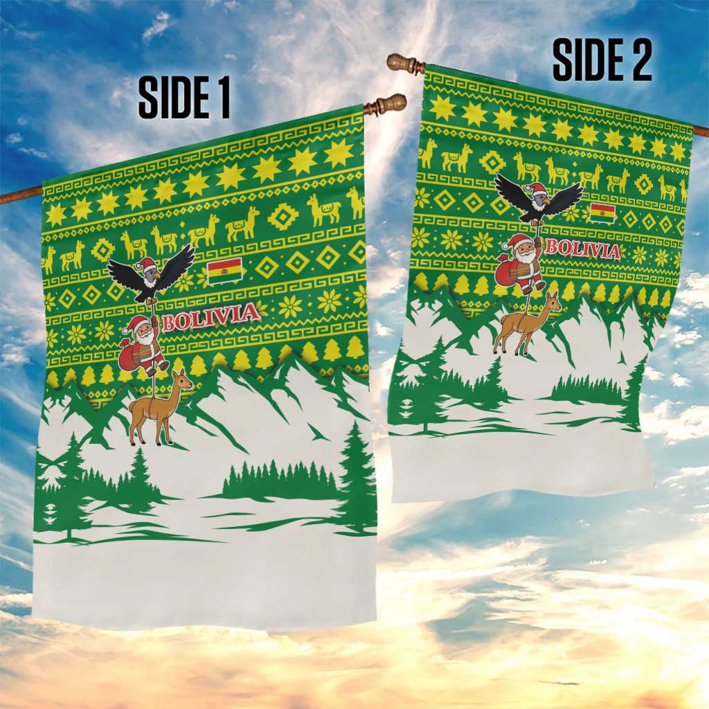 Bolivia Christmas Garden Flag with Santa Claus Andean Deer Condor and Traditional Pattern Design - Wonder Print Shop