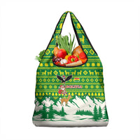 Bolivia Christmas Grocery Bag with Santa Claus Andean Deer Condor and Traditional Pattern Design - Wonder Print Shop