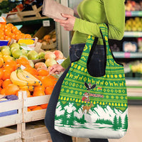 Bolivia Christmas Grocery Bag with Santa Claus Andean Deer Condor and Traditional Pattern Design - Wonder Print Shop