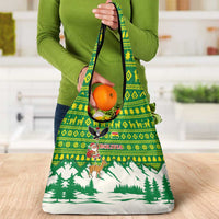 Bolivia Christmas Grocery Bag with Santa Claus Andean Deer Condor and Traditional Pattern Design - Wonder Print Shop