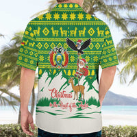 Bolivia Christmas Hawaiian Shirt with Santa Claus Andean Deer Condor and Traditional Pattern Design - Wonder Print Shop