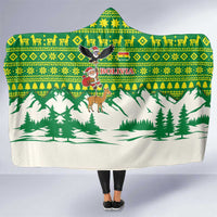 Bolivia Christmas Hooded Blanket with Santa Claus Andean Deer Condor and Traditional Pattern Design - Wonder Print Shop