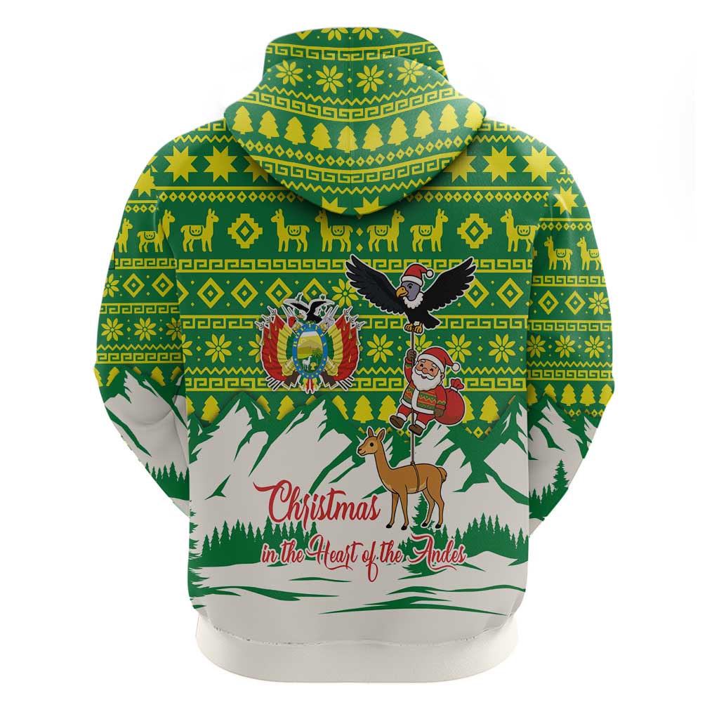 Bolivia Christmas Hoodie with Santa Claus Andean Deer Condor and Traditional Pattern Design - Wonder Print Shop