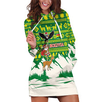 Bolivia Christmas Hoodie Dress with Santa Claus Andean Deer Condor and Traditional Pattern Design - Wonder Print Shop
