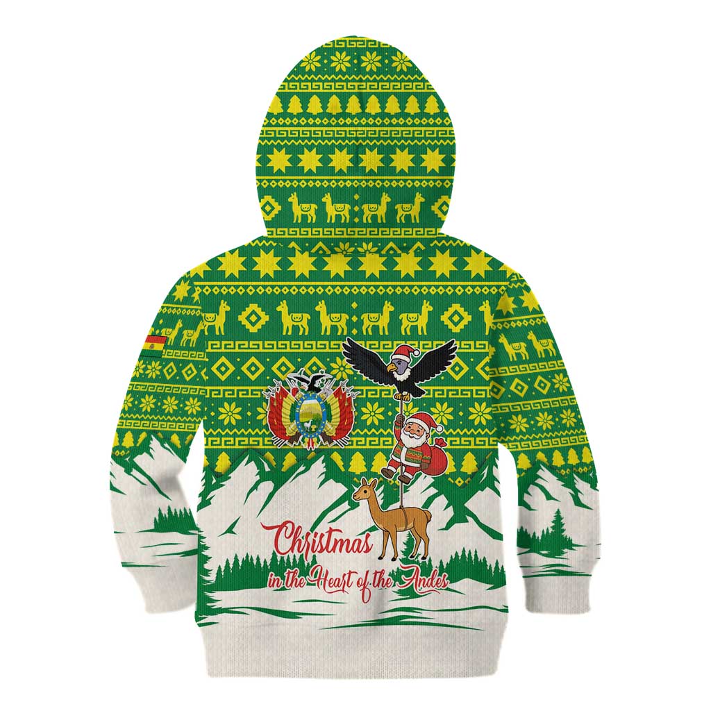 Bolivia Christmas Kid Hoodie with Santa Claus Andean Deer Condor and Traditional Pattern Design - Wonder Print Shop