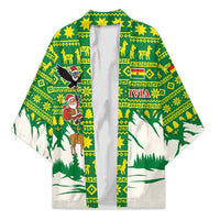 Bolivia Christmas Kimono with Santa Claus Andean Deer Condor and Traditional Pattern Design - Wonder Print Shop