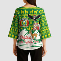 Bolivia Christmas Kimono Sleeve Blouse with Santa Claus Andean Deer Condor and Traditional Pattern Design - Wonder Print Shop
