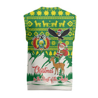 Bolivia Christmas Knitted V-Neck Vest with Santa Claus Andean Deer Condor and Traditional Pattern Design - Wonder Print Shop