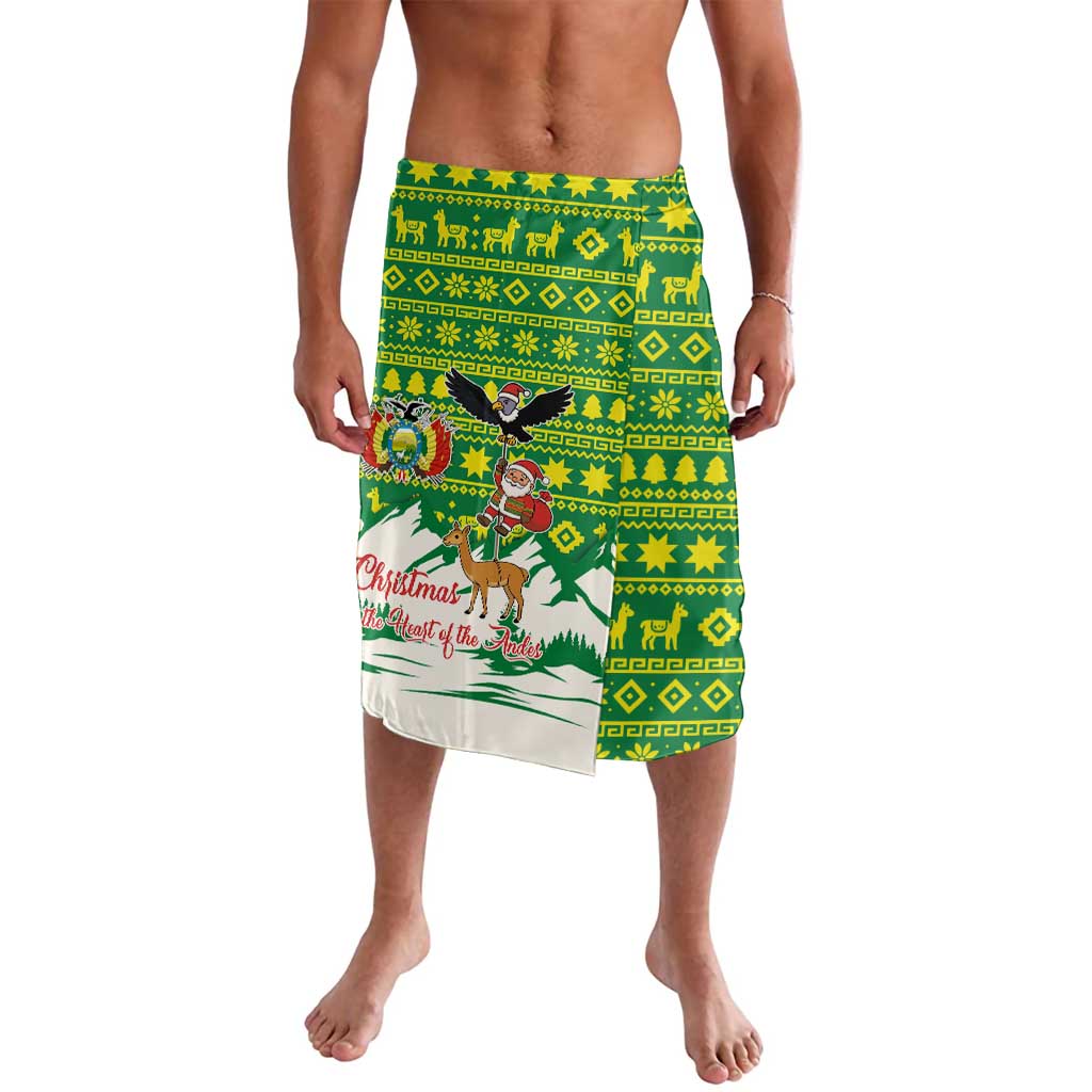 Bolivia Christmas Lavalava with Santa Claus Andean Deer Condor and Traditional Pattern Design - Wonder Print Shop