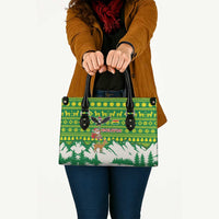 Bolivia Christmas Leather Bag with Santa Claus Andean Deer Condor and Traditional Pattern Design - Wonder Print Shop