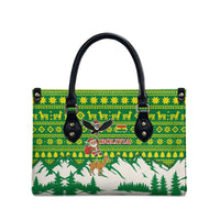 Bolivia Christmas Leather Bag with Santa Claus Andean Deer Condor and Traditional Pattern Design - Wonder Print Shop