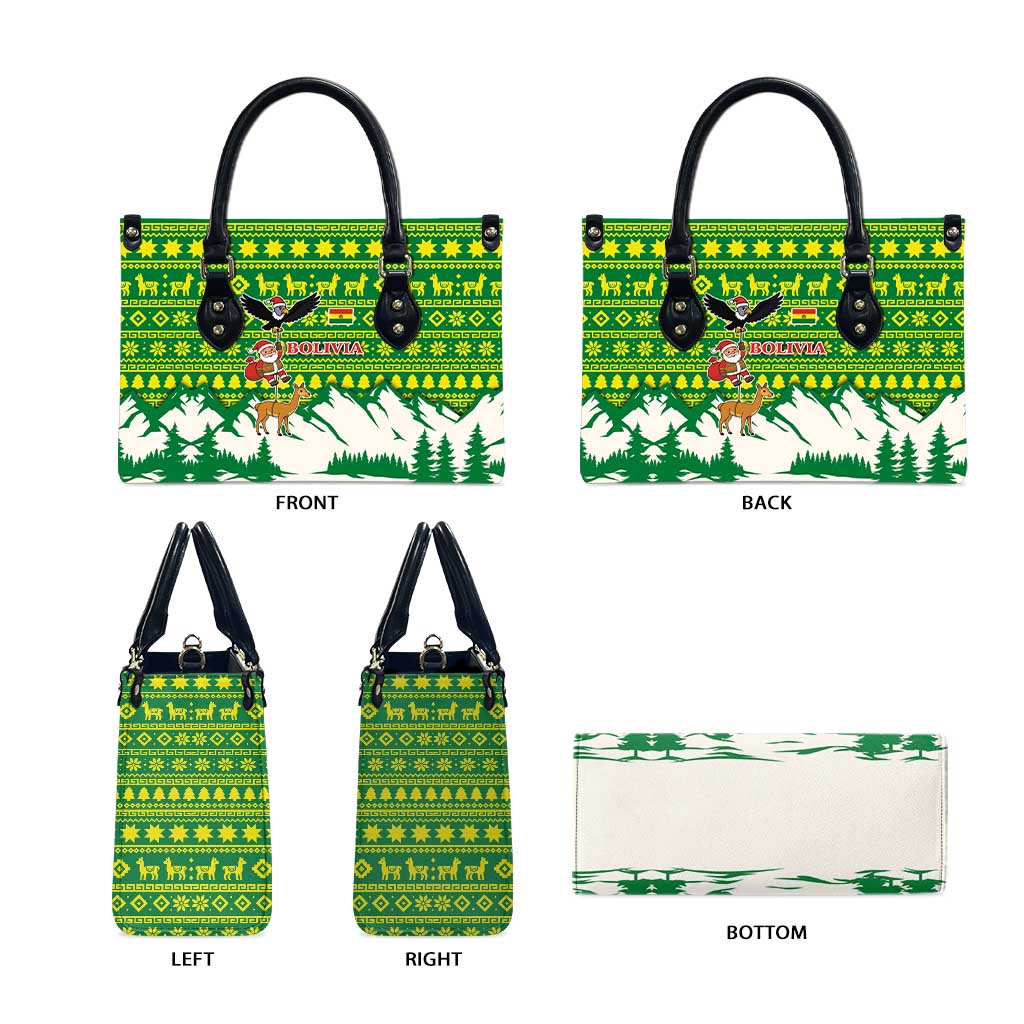 Bolivia Christmas Leather Bag with Santa Claus Andean Deer Condor and Traditional Pattern Design - Wonder Print Shop