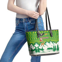 Bolivia Christmas Leather Tote Bag with Santa Claus Andean Deer Condor and Traditional Pattern Design - Wonder Print Shop