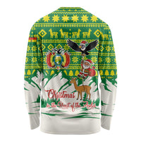 Bolivia Christmas Long Sleeve Shirt with Santa Claus Andean Deer Condor and Traditional Pattern Design - Wonder Print Shop
