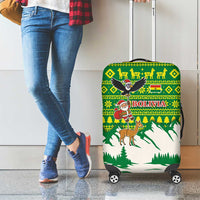 Bolivia Christmas Luggage Cover with Santa Claus Andean Deer Condor and Traditional Pattern Design - Wonder Print Shop