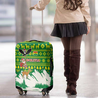 Bolivia Christmas Luggage Cover with Santa Claus Andean Deer Condor and Traditional Pattern Design - Wonder Print Shop