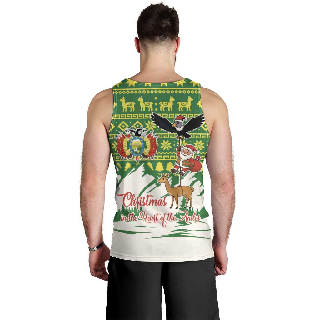 Bolivia Christmas Men Tank Top with Santa Claus Andean Deer Condor and Traditional Pattern Design - Wonder Print Shop