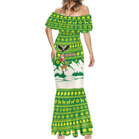 Bolivia Christmas Mermaid Dress with Santa Claus Andean Deer Condor and Traditional Pattern Design - Wonder Print Shop