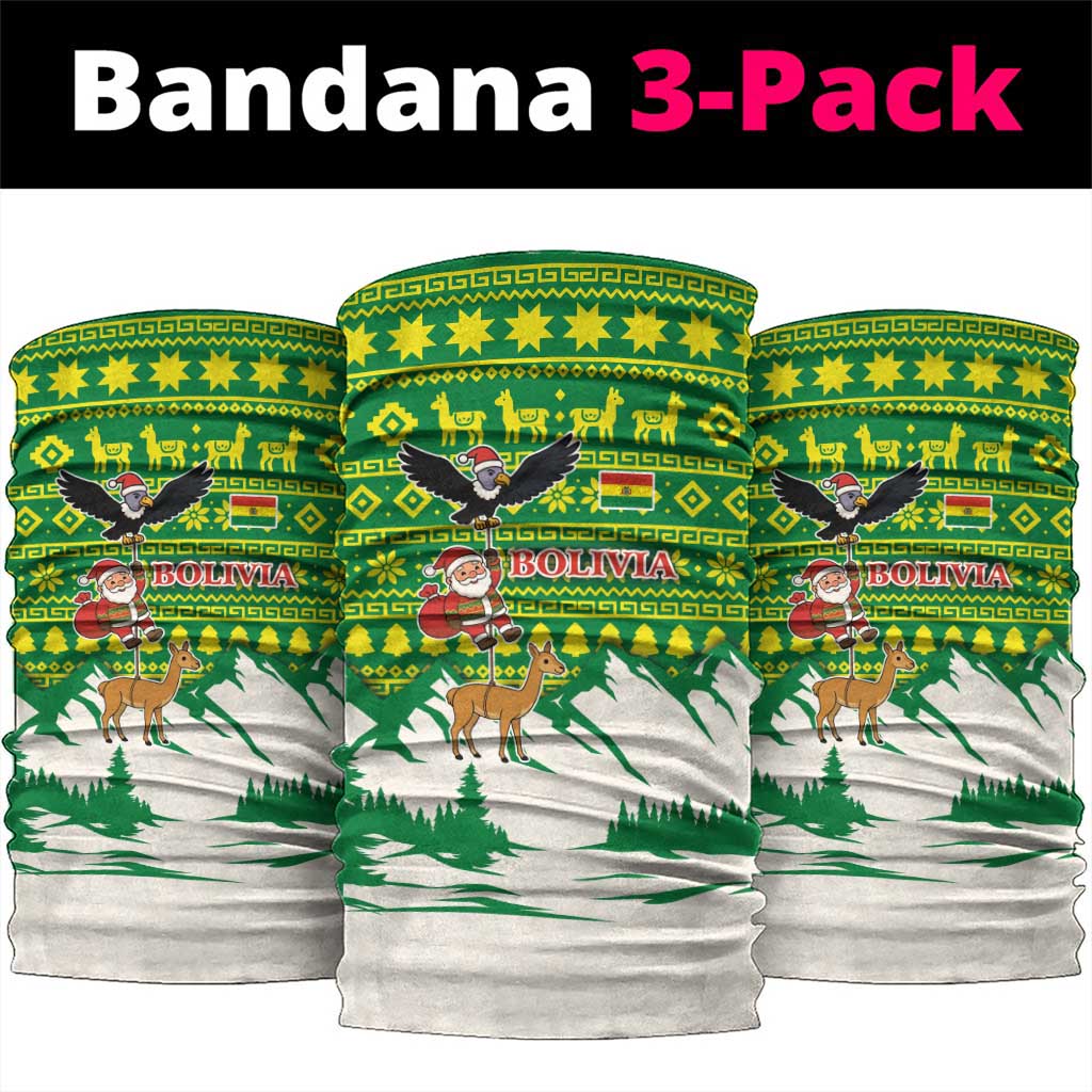 Bolivia Christmas Neck Gaiter with Santa Claus Andean Deer Condor and Traditional Pattern Design - Wonder Print Shop