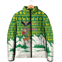 Bolivia Christmas Padded Jacket with Santa Claus Andean Deer Condor and Traditional Pattern Design - Wonder Print Shop