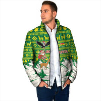 Bolivia Christmas Padded Jacket with Santa Claus Andean Deer Condor and Traditional Pattern Design - Wonder Print Shop