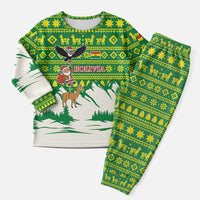 Bolivia Christmas Pajama Set with Santa Claus Andean Deer Condor and Traditional Pattern Design - Wonder Print Shop