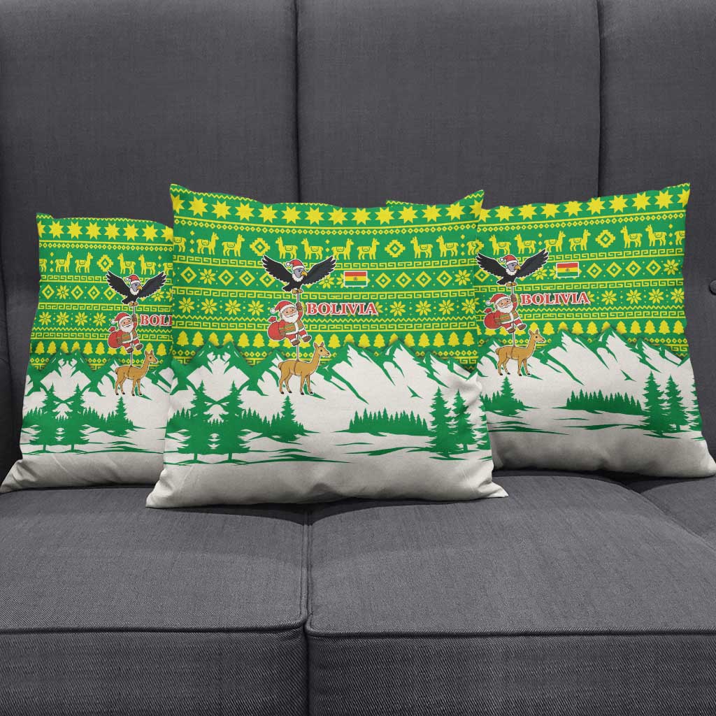 Bolivia Christmas Pillow Cover with Santa Claus Andean Deer Condor and Traditional Pattern Design - Wonder Print Shop