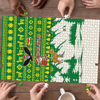 Bolivia Christmas Puzzle with Santa Claus Andean Deer Condor and Traditional Pattern Design - Wonder Print Shop