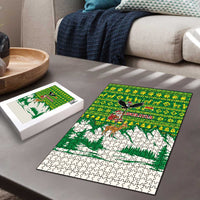 Bolivia Christmas Puzzle with Santa Claus Andean Deer Condor and Traditional Pattern Design - Wonder Print Shop