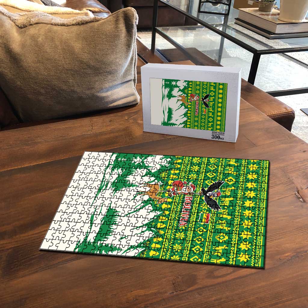 Bolivia Christmas Puzzle with Santa Claus Andean Deer Condor and Traditional Pattern Design - Wonder Print Shop