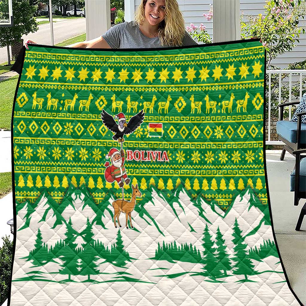 Bolivia Christmas Quilt with Santa Claus Andean Deer Condor and Traditional Pattern Design - Wonder Print Shop