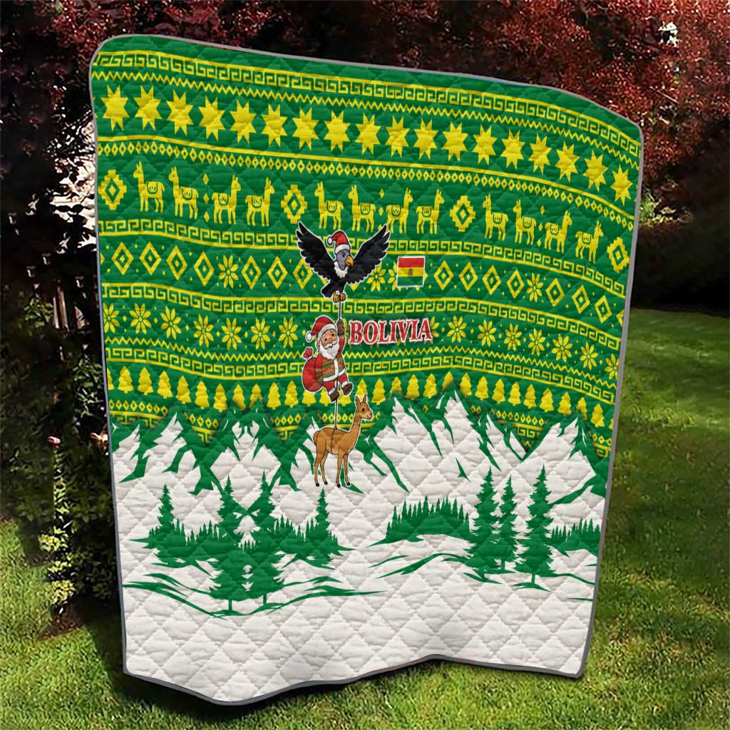 Bolivia Christmas Quilt with Santa Claus Andean Deer Condor and Traditional Pattern Design - Wonder Print Shop