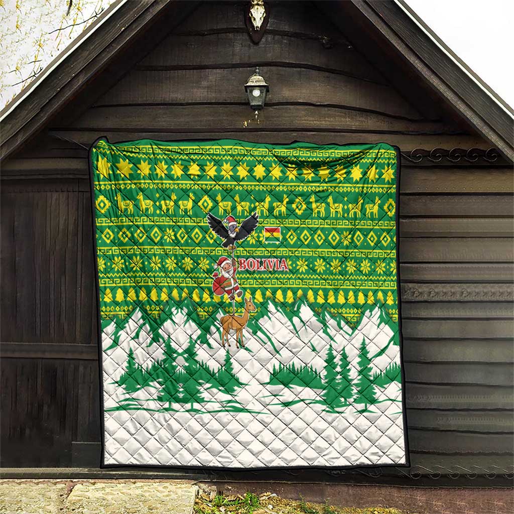 Bolivia Christmas Quilt with Santa Claus Andean Deer Condor and Traditional Pattern Design - Wonder Print Shop