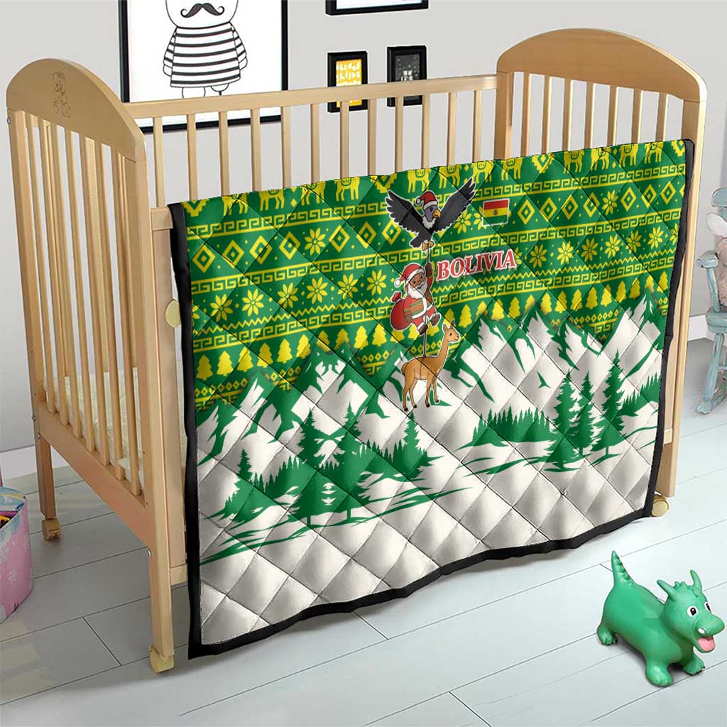 Bolivia Christmas Quilt with Santa Claus Andean Deer Condor and Traditional Pattern Design - Wonder Print Shop