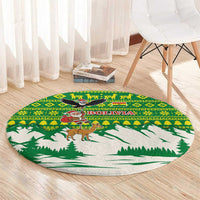 Bolivia Christmas Round Carpet with Santa Claus Andean Deer Condor and Traditional Pattern Design - Wonder Print Shop