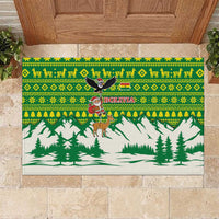 Bolivia Christmas Rubber Doormat with Santa Claus Andean Deer Condor and Traditional Pattern Design - Wonder Print Shop