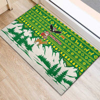 Bolivia Christmas Rubber Doormat with Santa Claus Andean Deer Condor and Traditional Pattern Design - Wonder Print Shop