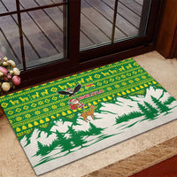 Bolivia Christmas Rubber Doormat with Santa Claus Andean Deer Condor and Traditional Pattern Design - Wonder Print Shop
