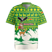 Bolivia Christmas Rugby Jersey with Santa Claus Andean Deer Condor and Traditional Pattern Design - Wonder Print Shop