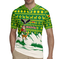 Bolivia Christmas Rugby Jersey with Santa Claus Andean Deer Condor and Traditional Pattern Design - Wonder Print Shop