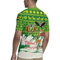 Bolivia Christmas Rugby Jersey with Santa Claus Andean Deer Condor and Traditional Pattern Design - Wonder Print Shop