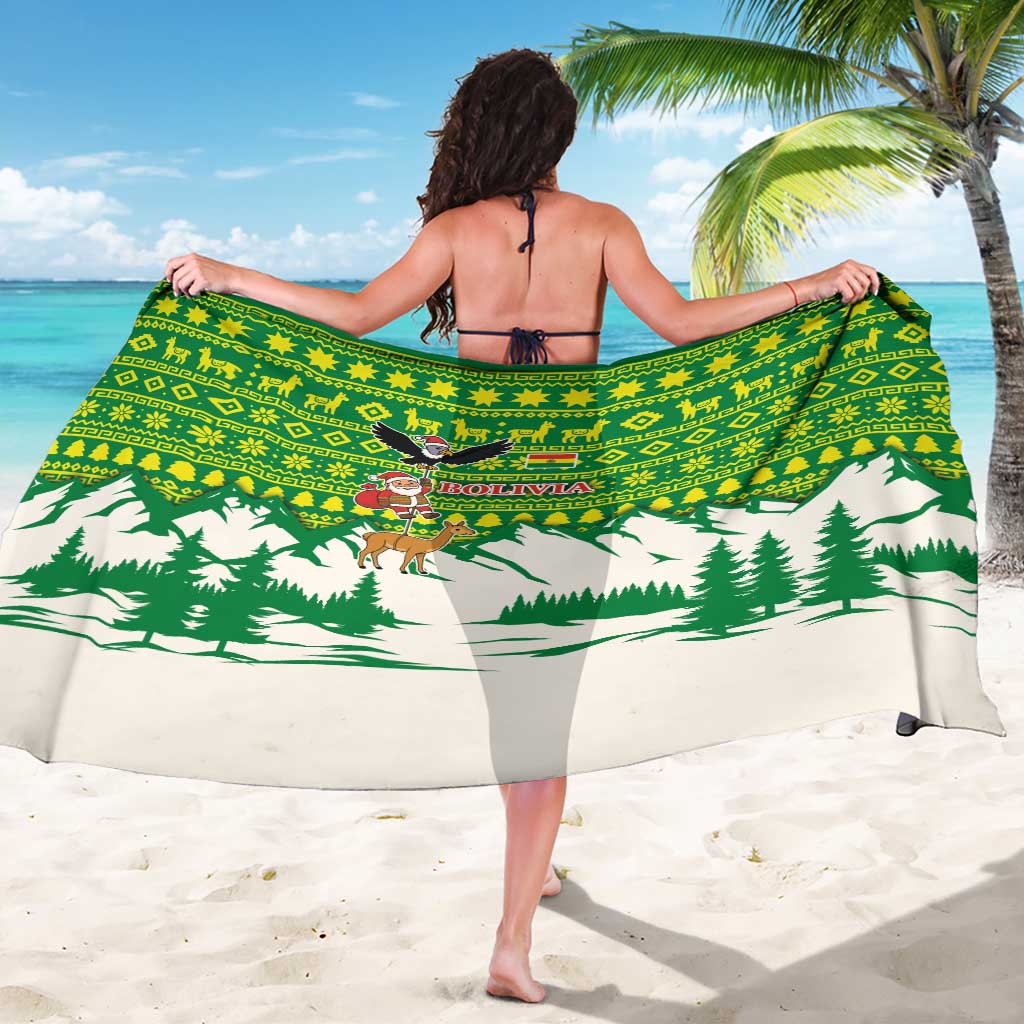 Bolivia Christmas Sarong with Santa Claus Andean Deer Condor and Traditional Pattern Design - Wonder Print Shop