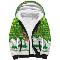Bolivia Christmas Sherpa Hoodie with Santa Claus Andean Deer Condor and Traditional Pattern Design - Wonder Print Shop