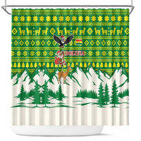 Bolivia Christmas Shower Curtain with Santa Claus Andean Deer Condor and Traditional Pattern Design - Wonder Print Shop