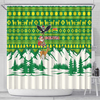 Bolivia Christmas Shower Curtain with Santa Claus Andean Deer Condor and Traditional Pattern Design - Wonder Print Shop