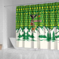 Bolivia Christmas Shower Curtain with Santa Claus Andean Deer Condor and Traditional Pattern Design - Wonder Print Shop