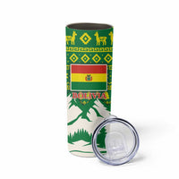 Bolivia Christmas Skinny Tumbler with Santa Claus Andean Deer Condor and Traditional Pattern Design - Wonder Print Shop