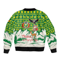 Bolivia Christmas Sleeve Zip Bomber Jacket with Santa Claus Andean Deer Condor and Traditional Pattern Design - Wonder Print Shop