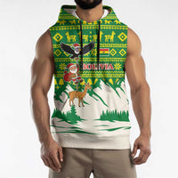 Bolivia Christmas Sleeveless Hoodie with Santa Claus Andean Deer Condor and Traditional Pattern Design - Wonder Print Shop